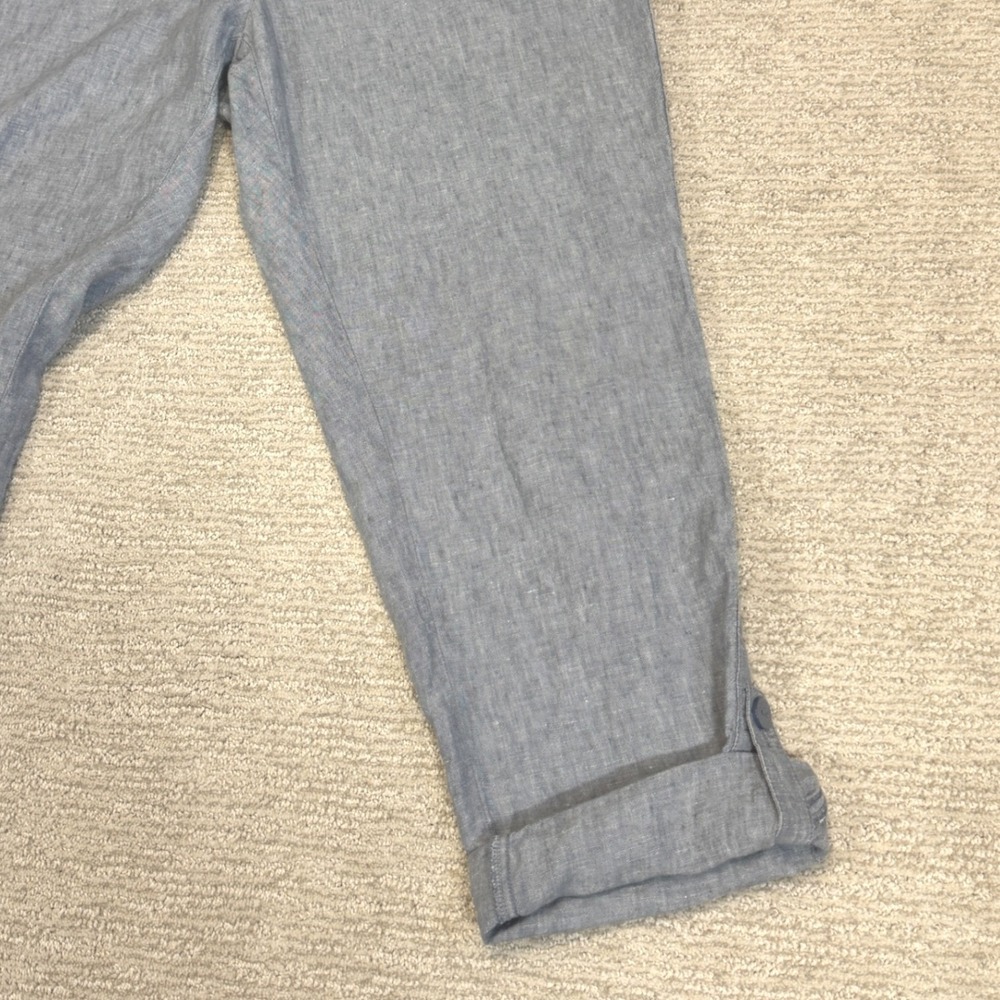 Pure Jill Linen Pants Light Blue Elastic Waist Roll Tab Hem Trousers L/XL - Picture 7 of 8